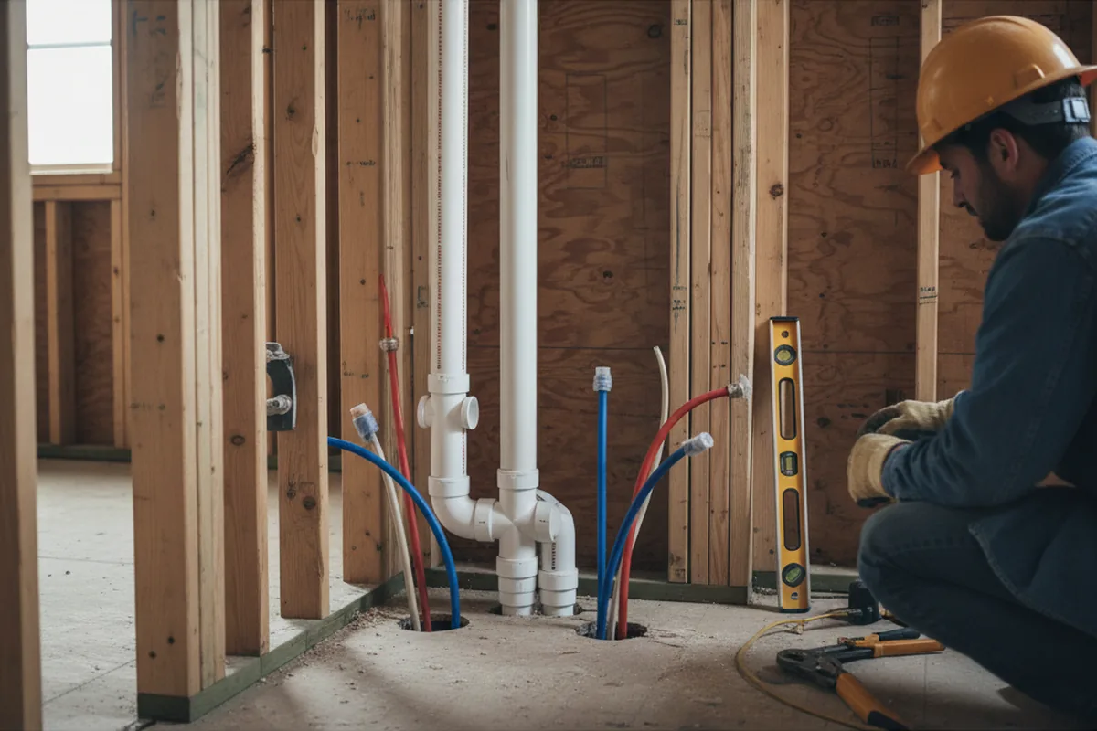 Drain and supply rough-in during Sump Pump Repair in Jonestown